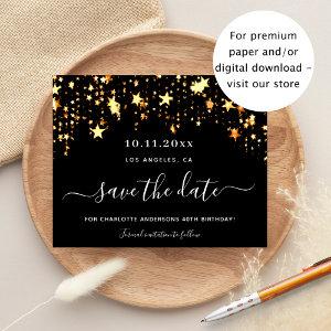 Birthday rose gold stars budget save the date flyer
