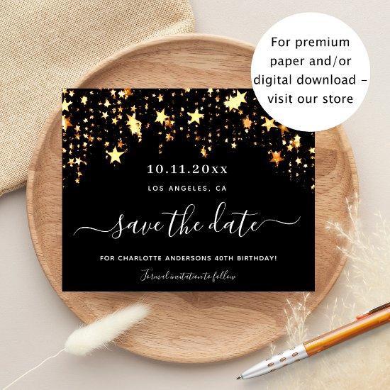 Birthday rose gold stars budget save the date flyer