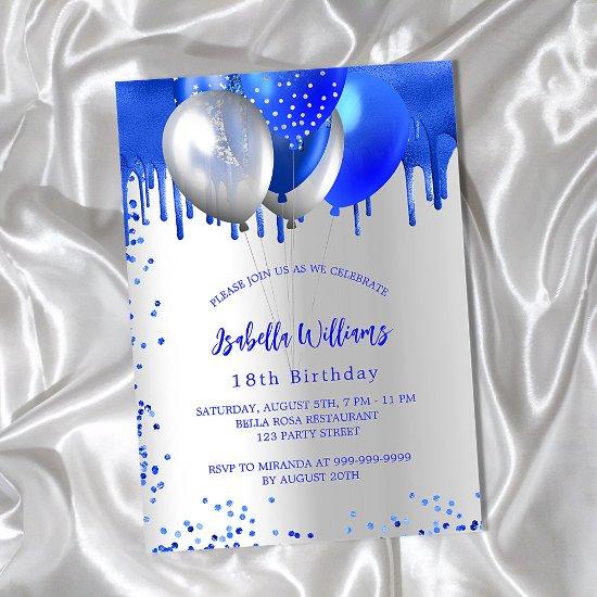 Birthday royal blue silver balloons luxury