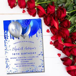 Birthday royal blue silver balloons sparkles