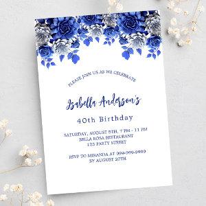 Birthday royal blue white flowers  postcard