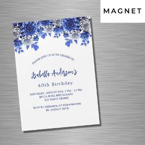 Birthday royal blue white flowers luxury magnetic