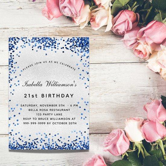 Birthday silver navy blue confetti luxury