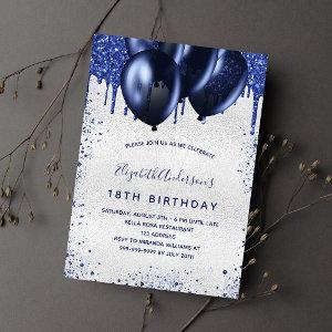 Birthday silver navy blue drips balloons luxury