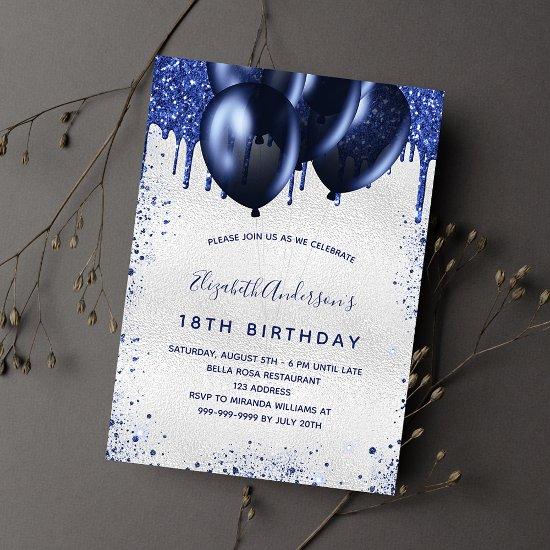 Birthday silver navy blue drips balloons luxury