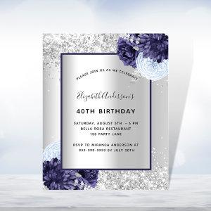 Birthday silver navy blue floral
