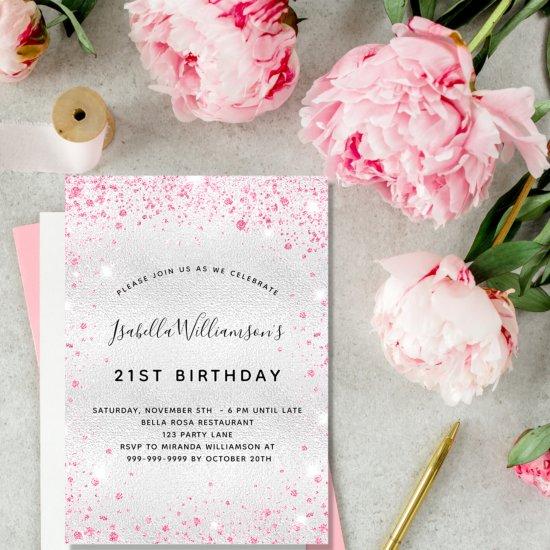 Birthday silver pink glitter sparkle glamorous