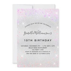 Birthday silver pink purple glitter