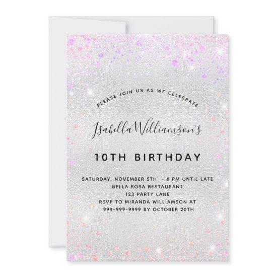 Birthday silver pink purple glitter
