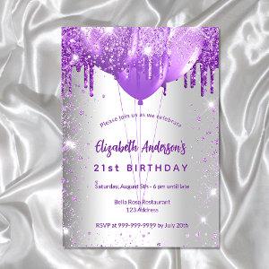 Birthday silver purple glitter balloons luxury