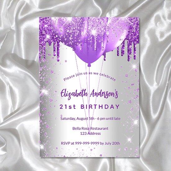Birthday silver purple glitter balloons luxury
