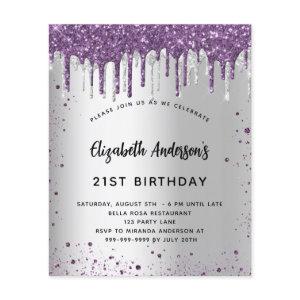 Birthday silver purple glitter budget  flyer