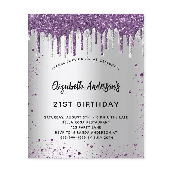 Birthday silver purple glitter budget  flyer