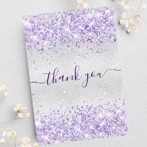 Birthday silver purple glitter dust thank you card