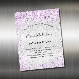 Birthday silver purple glitter  magnet