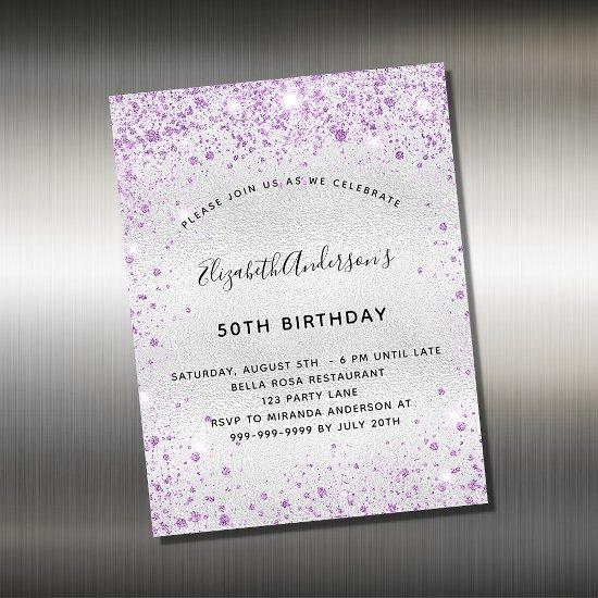Birthday silver purple glitter  magnet