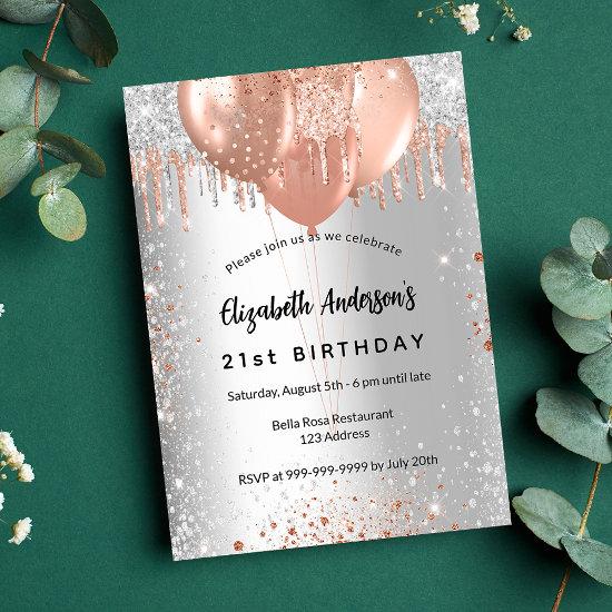 Birthday silver rose gold glitter balloons luxury