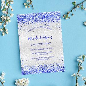 Birthday silver royal blue  postcard