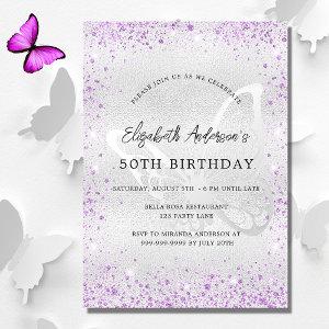 Birthday silver violet butterfly sparkles luxury