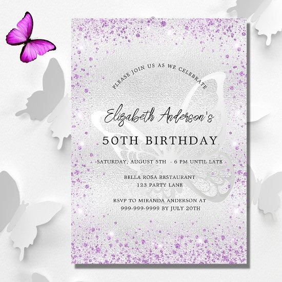 Birthday silver violet butterfly sparkles luxury