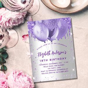 Birthday silver violet glitter balloons  postcard