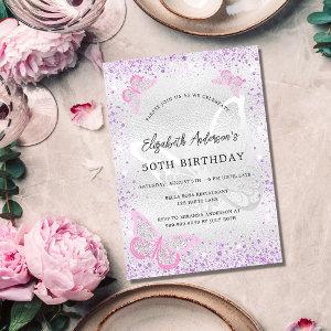 Birthday silver violet pink butterfly sparkles