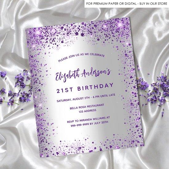 Birthday silver violet purple budget  flyer