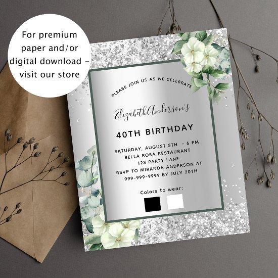 Birthday silver white floral eucalyptus