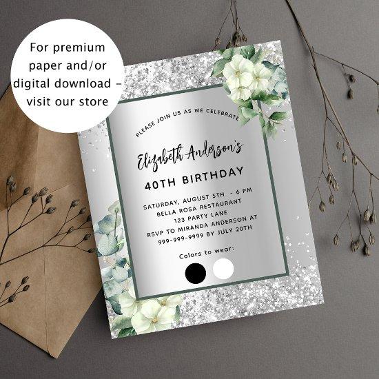 Birthday silver white floral eucalyptus