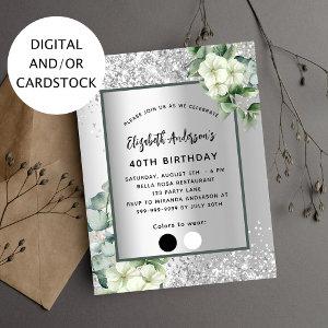 Birthday silver white florals attire palette