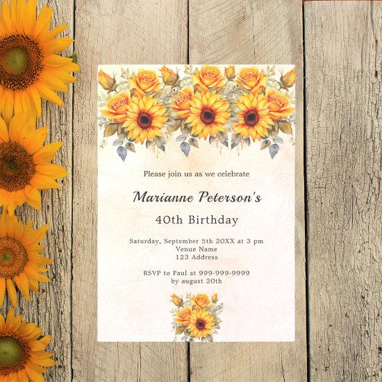 Birthday sunflowers greenery rustic yellow luxury