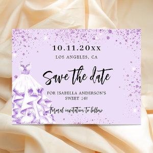 Birthday violet dress party save the date
