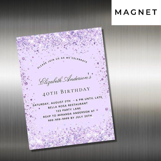 Birthday violet lavender glitter  magnet