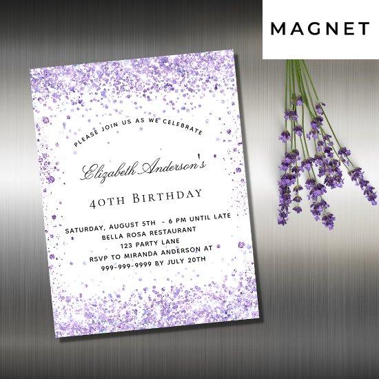Birthday violet lavender glitter magnet
