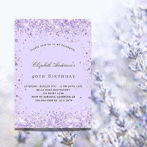 Birthday violet lavender glitter script luxury