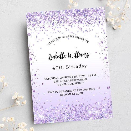 Birthday violet lavender sparkles script luxury