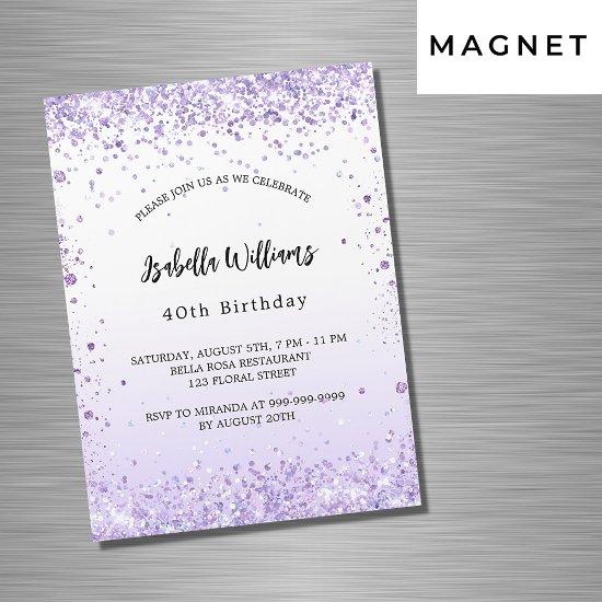 Birthday violet lavender sparkles script luxury magnetic