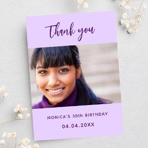 Birthday violet photo simple elegant thank you card