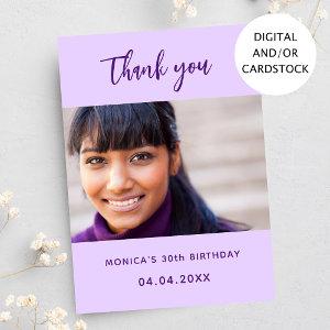 Birthday violet photo thank you card