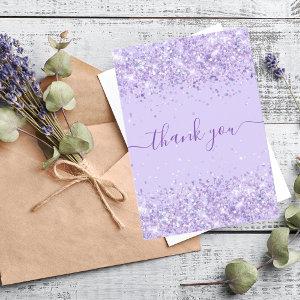 Birthday violet purple glitter thank you card