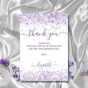 Birthday violet white glitter thank you card