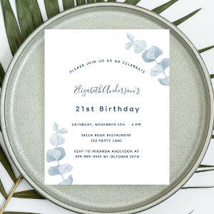 Birthday white blue eucalyptus budget
