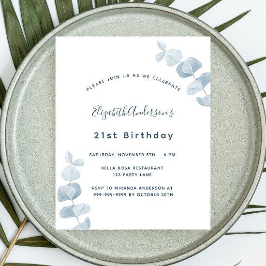 Birthday white blue eucalyptus budget