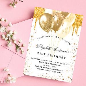 Birthday white gold balloons glitter drips luxury
