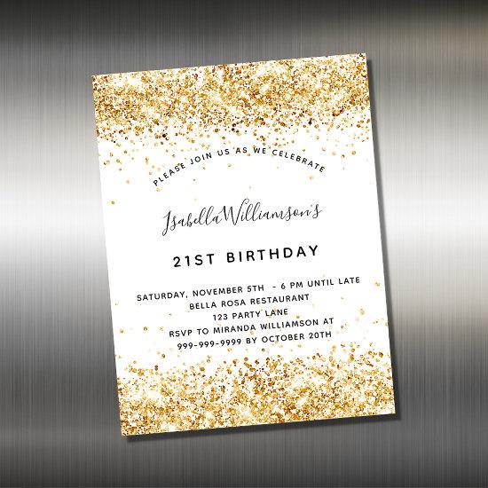 Birthday white gold glitter  magnet