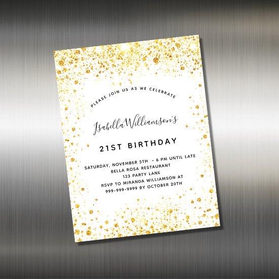 Birthday white gold glitter  magnet