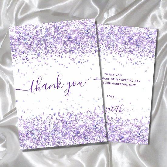 Birthday white lavender confetti thank you card