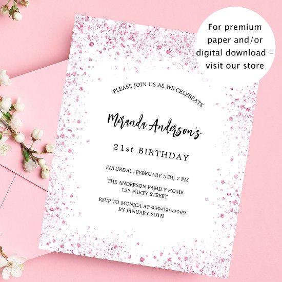 Birthday white pink glitter chic budget  flyer