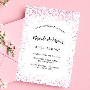 Birthday white pink glitter sparkles elegant  postcard