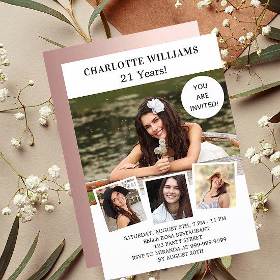 Birthday white rose gold photo collage luxury